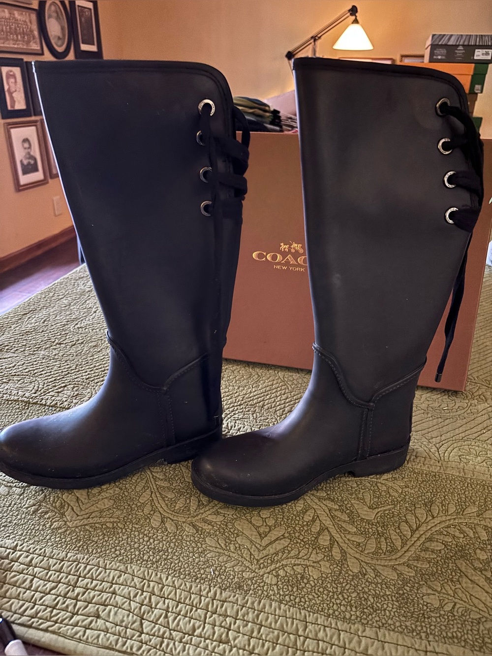 COACH Black Lace-Up Tall Women's Boots